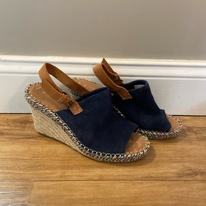 Toms Navy blue suede wedges, size 8.5
